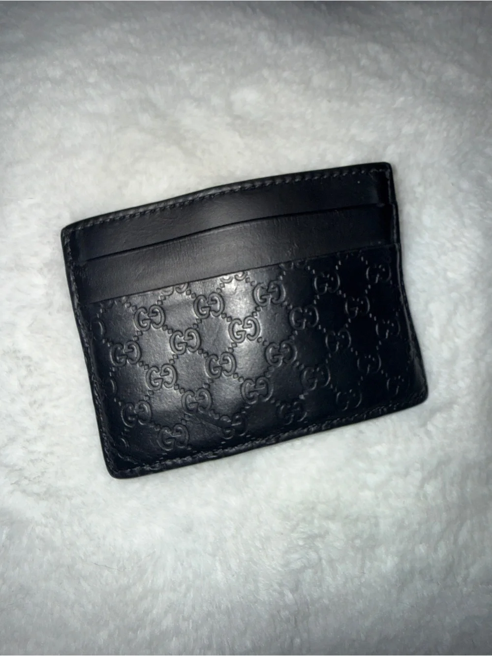 Gucci Guccissima Black Embossed GG Leather Card Holder